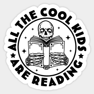 All The Cool Kids Are Reading Funny Skeleton Reading Books Sticker